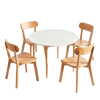Artiss Round Dining Table and Chairs Set 5 PCS, 108cm Compact Kitchen Table Set with Solid Pine Wood Legs & 4 Ergonomic Rubber Wood Chairs,White Timber Dining Set for Small Space