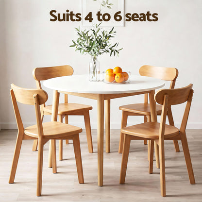 Artiss Round Dining Table and Chairs Set 5 PCS, 108cm Compact Kitchen Table Set with Solid Pine Wood Legs & 4 Ergonomic Rubber Wood Chairs,White Timber Dining Set for Small Space