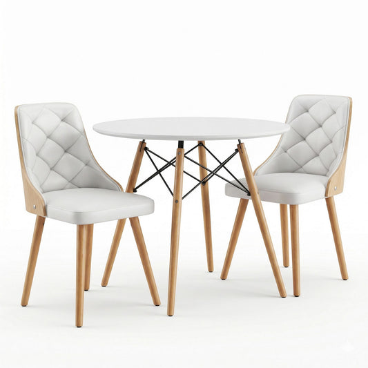 Artiss Dining Table and Chairs Set 3PCS 90cm 2 Seater Round Dining Set for Kitchen, Apartment, Dining Room White