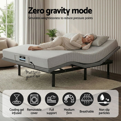 Artiss Double Bed Frame and Giselle Bedding Double Memory Foam Mattress Set, Electric Bed Base with Zero Gravity & 7 Zone Cooling Comfort for Back Pain Relief, Black & Grey,15cm Thickness