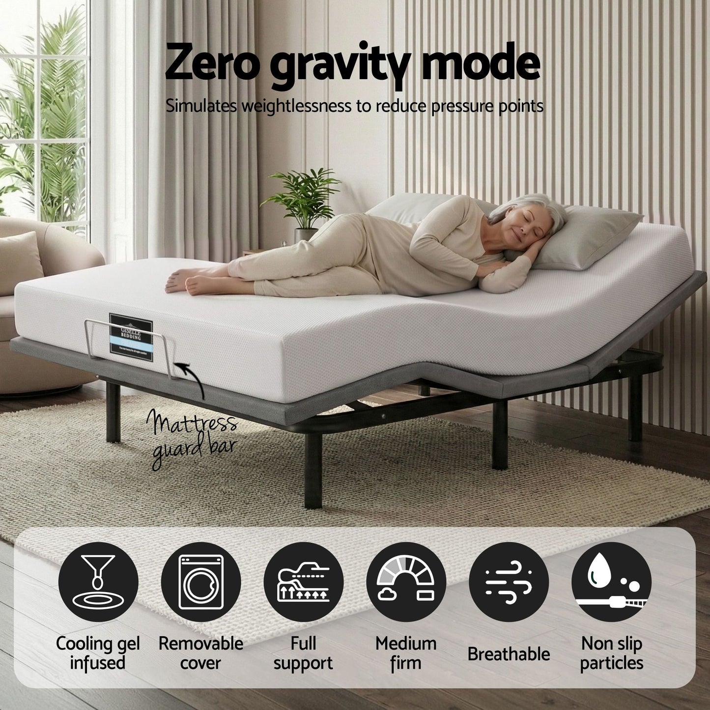 Artiss Double size bed frame & Giselle Bedding Double Mattress Combo, adjustable bed Base for Snoring Relief, Independent Head Foot Incline, Wireless Remote, Black,20cm Thickness