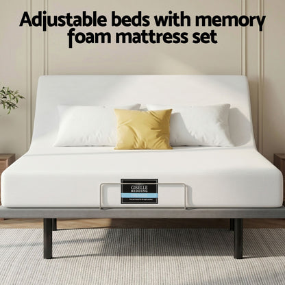 Artiss King size bed frame & Giselle Bedding King Mattress Combo, adjustable bed Base for Snoring Relief, Independent Head Foot Incline, Wireless Remote, Black,20cm Thickness
