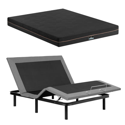 Artiss Double size bed frame with Giselle Bedding Double Mattress, adjustable bed Base Combo for Snoring Relief, Independent Head Foot Incline, Wireless Remote, Black,18cm Thickness