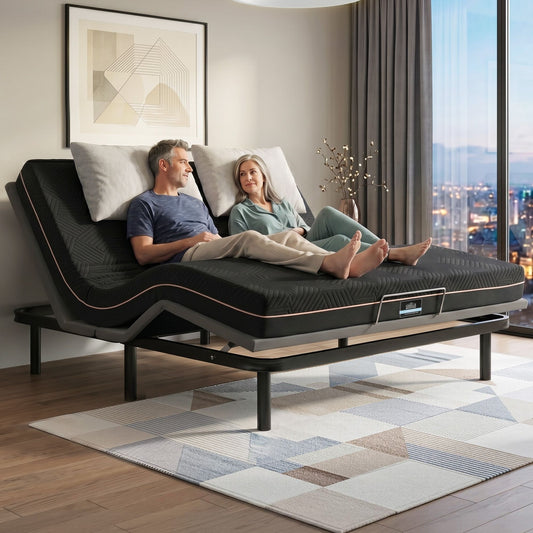 Artiss King size bed frame with Giselle Bedding King Mattress, adjustable bed Base Combo for Snoring Relief, Independent Head Foot Incline, Wireless Remote, Black,18cm Thickness