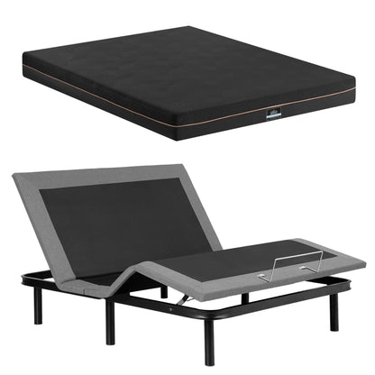 Artiss Queen size bed frame with Giselle Bedding Queen Mattress, adjustable bed Base Combo for Snoring Relief, Independent Head Foot Incline, Wireless Remote, Black,18cm Thickness
