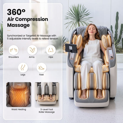 Livemor Prestige 4D Dual Mechanism Massage Chair, Full Body Zero Gravity Recliner with Extended SL Track, Body Scan, Air Compression, Waist Heating, Foot Rollers, Voice Control & Wireless Charging