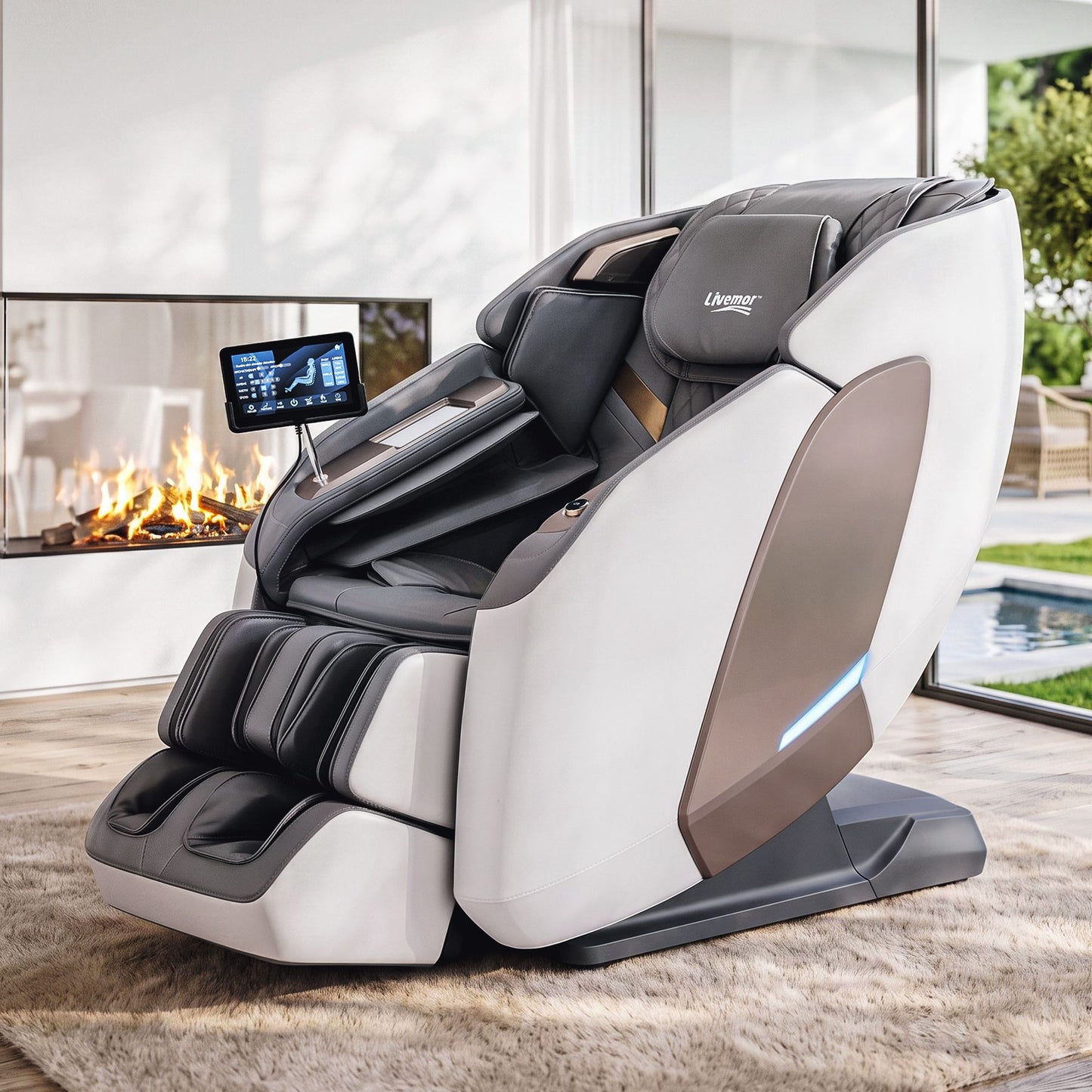 Livemor Prestige 4D Dual Mechanism Massage Chair, Full Body Zero Gravity Recliner with Extended SL Track, Body Scan, Air Compression, Waist Heating, Foot Rollers, Voice Control & Wireless Charging