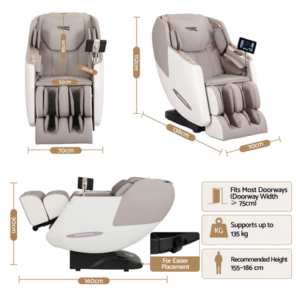 Livemor Elite 4D Massage Chair Recliner, SL Track Zero Gravity & Heat Auto Body Scan, 12 Auto Programs, 3 Zero-G Positions, Foot Rollers, Airbag Compression, Bluetooth Speaker, Wireless Charging