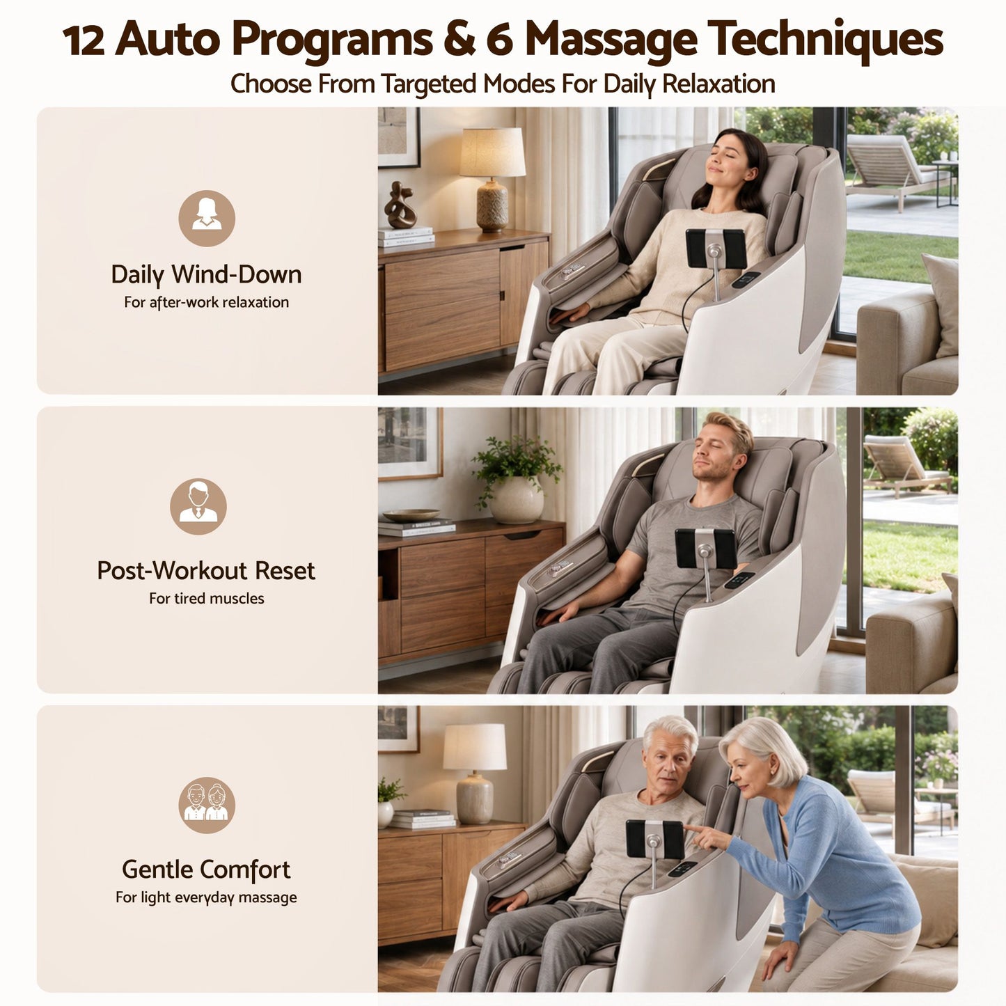 Livemor Elite 4D Massage Chair Recliner, SL Track Zero Gravity & Heat Auto Body Scan, 12 Auto Programs, 3 Zero-G Positions, Foot Rollers, Airbag Compression, Bluetooth Speaker, Wireless Charging