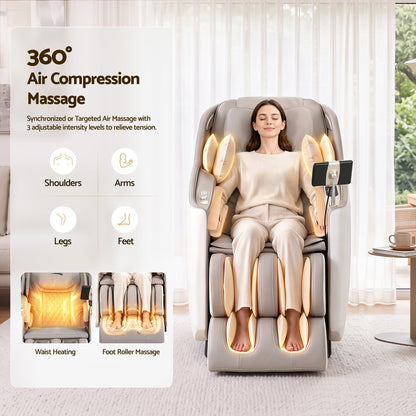 Livemor Elite 4D Massage Chair Recliner, SL Track Zero Gravity & Heat Auto Body Scan, 12 Auto Programs, 3 Zero-G Positions, Foot Rollers, Airbag Compression, Bluetooth Speaker, Wireless Charging