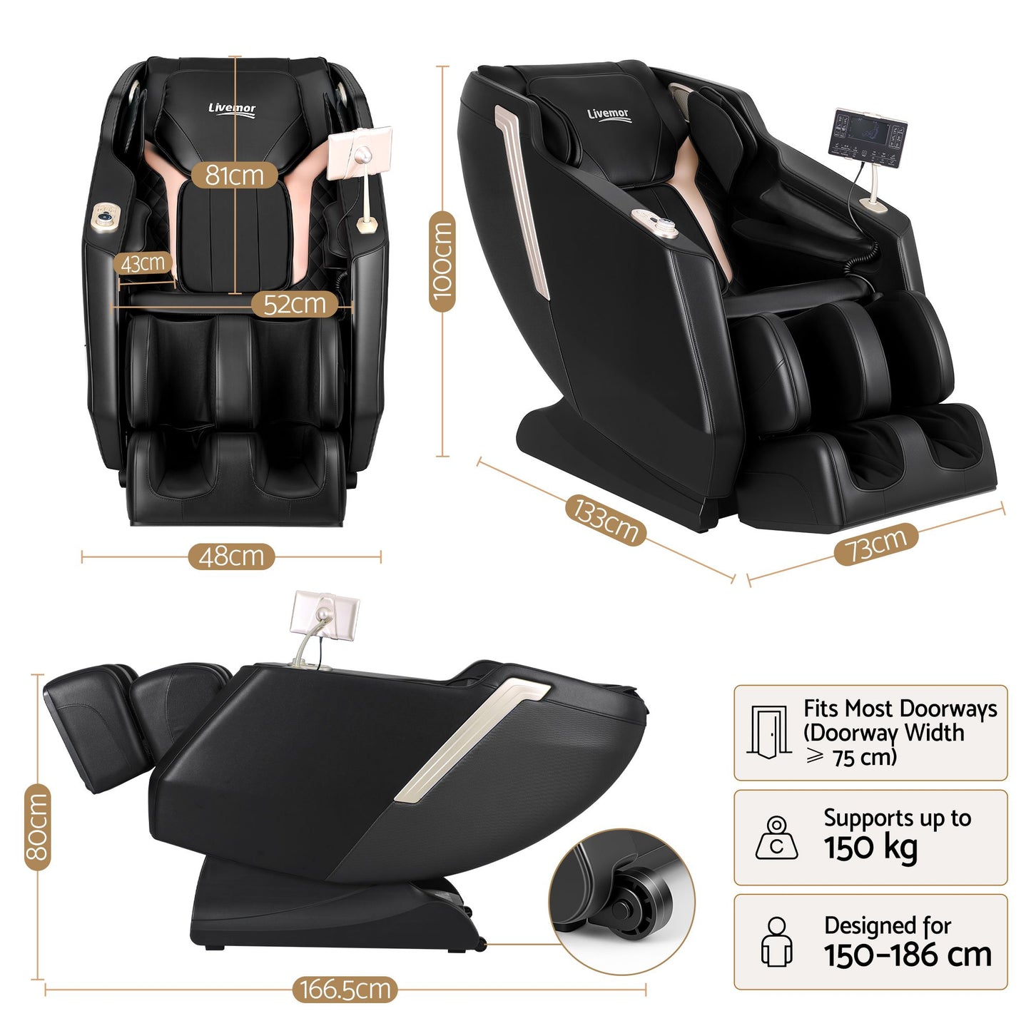 Livemor Flex Massage Chair Full Body with Heat Zero Gravity Recliner, 24 Airbags, Foot Massage, 6 Auto Programs, Voice Control, Bluetooth Speakers, Screen Control, Extendable Footrest