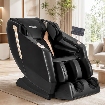 Livemor Flex Massage Chair Full Body with Heat Zero Gravity Recliner, 24 Airbags, Foot Massage, 6 Auto Programs, Voice Control, Bluetooth Speakers, Screen Control, Extendable Footrest