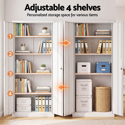 Astiss 180cm Steel Locker Cabinet Mental Storage 4 Adjustable Shelves