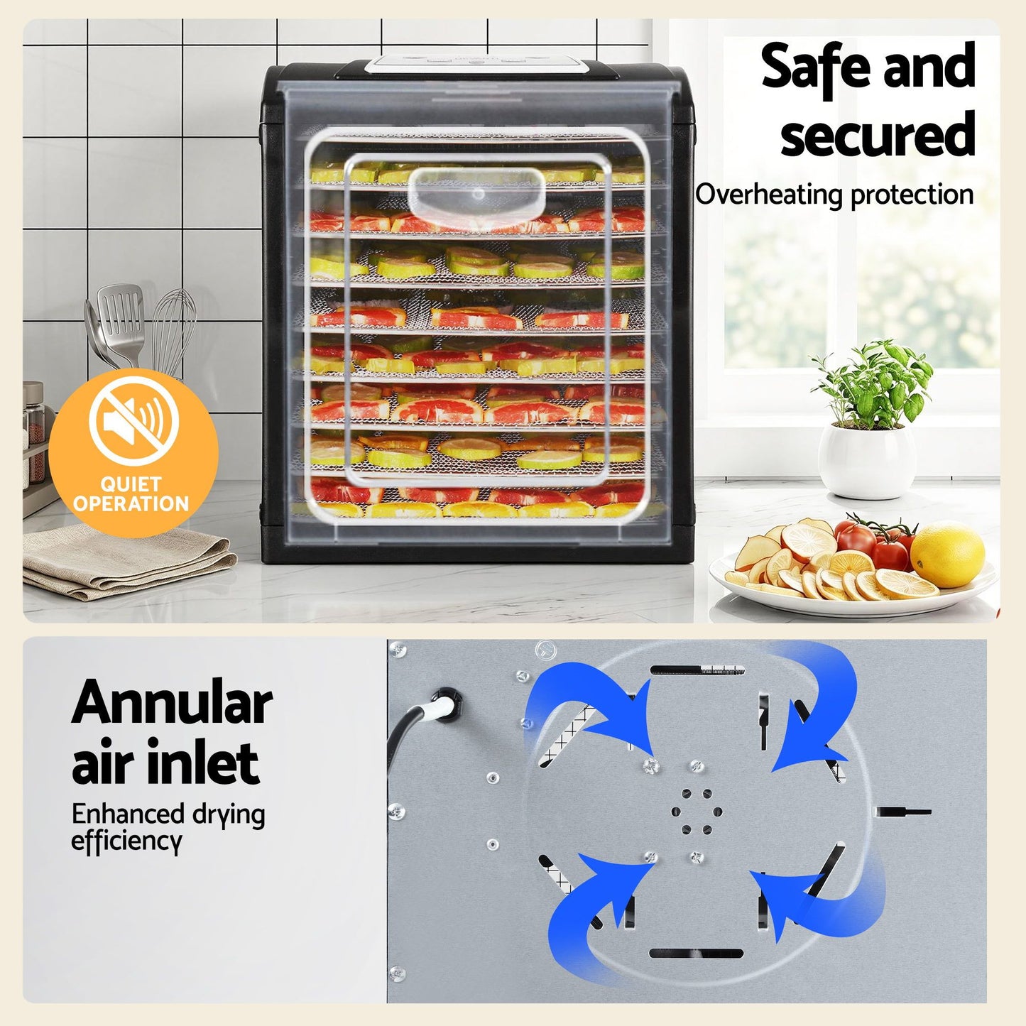 Devanti 9 Trays Food Dehydrator with Hanging Stainless Steel Tray