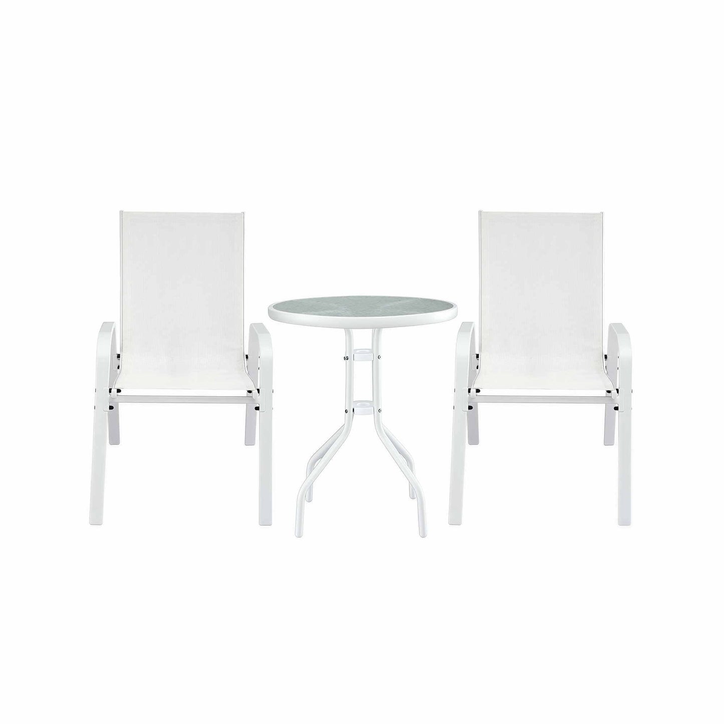Gardeon 3PC Outdoor Bistro Set Table and Chairs Stackable Patio Furniture White