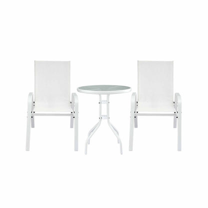Gardeon 3PC Outdoor Bistro Set Table and Chairs Stackable Patio Furniture White
