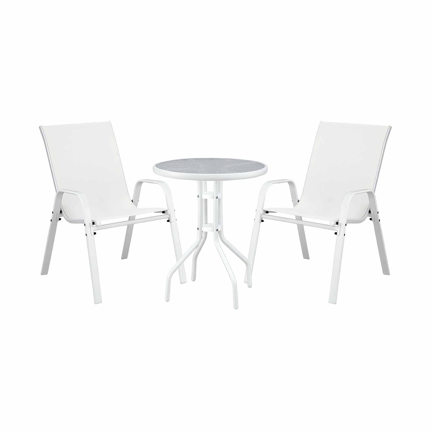 Gardeon 3PC Outdoor Bistro Set Table and Chairs Stackable Patio Furniture White