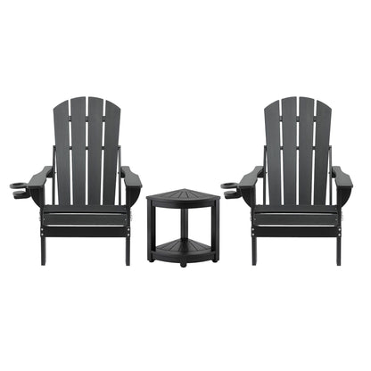 Gardeon Outdoor Table and Chairs HDPE Folding Adirondack Beach Chair Patio Furniture Black