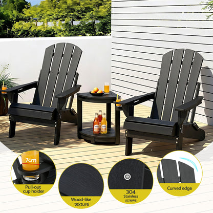 Gardeon Outdoor Table and Chairs HDPE Folding Adirondack Beach Chair Patio Furniture Black