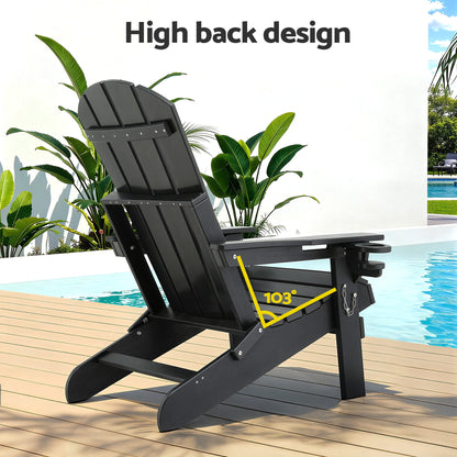Gardeon Outdoor Table and Chairs HDPE Folding Adirondack Beach Chair Patio Furniture Black