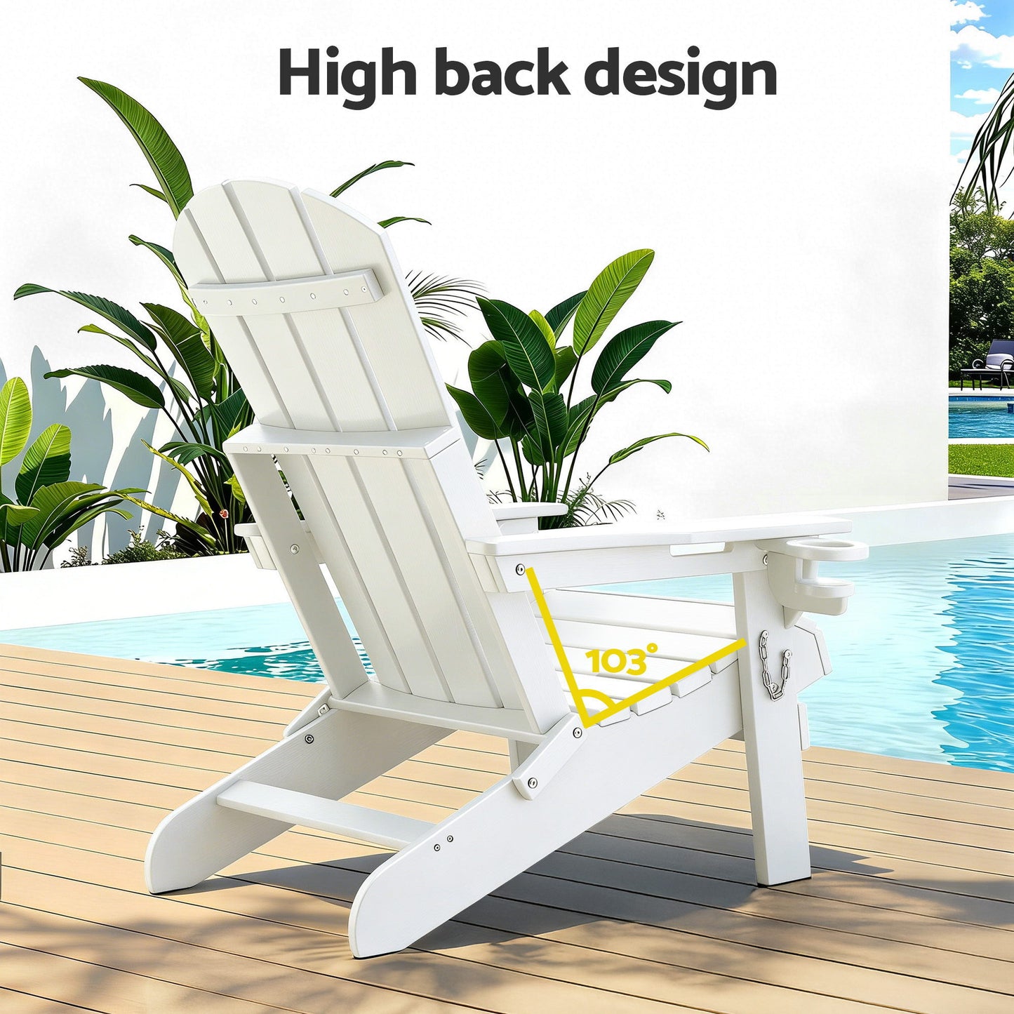 Gardeon Outdoor Table and Chairs HDPE Folding Adirondack Beach Chair Patio Furniture White
