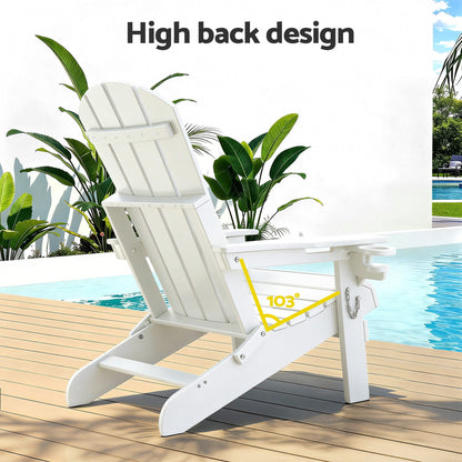 Gardeon Outdoor Table and Chairs HDPE Folding Adirondack Beach Chair Patio Furniture White