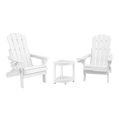 Gardeon Outdoor Table and Chairs HDPE Folding Adirondack Beach Chair Patio Furniture White