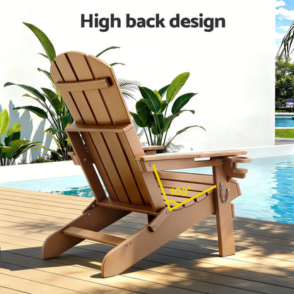 Gardeon Outdoor Chairs Folding Adirondack Beach Chair HDPE Sun Lounge Patio Furniture Garden Brown