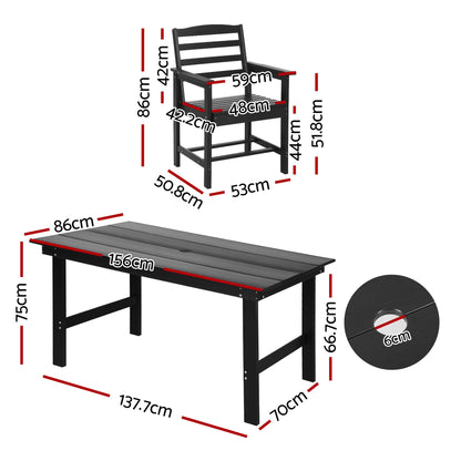 Gardeon 7 Piece Outdoor Dining Set Patio HDPE Table and Chairs Garden Furniture