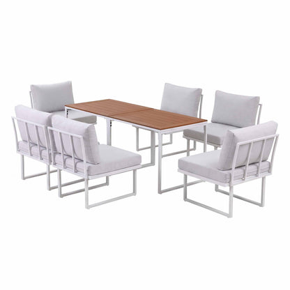 Gardeon 6 Seater Outdoor Dining Sofa Set Steel Frame Cushions White