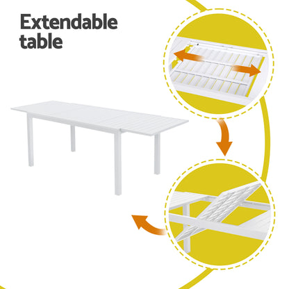 Gardeon Outdoor Dining Set 9PCS Aluminum Extendable Table Chairs Patio Furniture