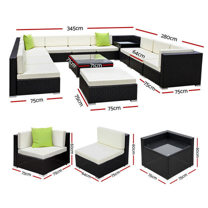 Gardeon 13-Piece Outdoor Sofa Set Wicker Couch Lounge Setting Cover