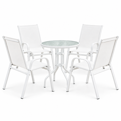 Gardeon 5PC Bistro Set Outdoor Table and Chairs Stackable Patio Furniture White