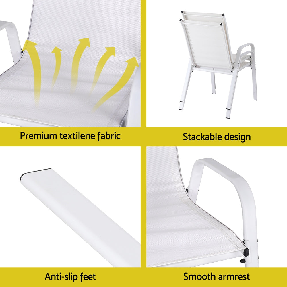 Gardeon 2PC Outdoor Dining Chairs Stackable Lounge Chair Patio Furniture White