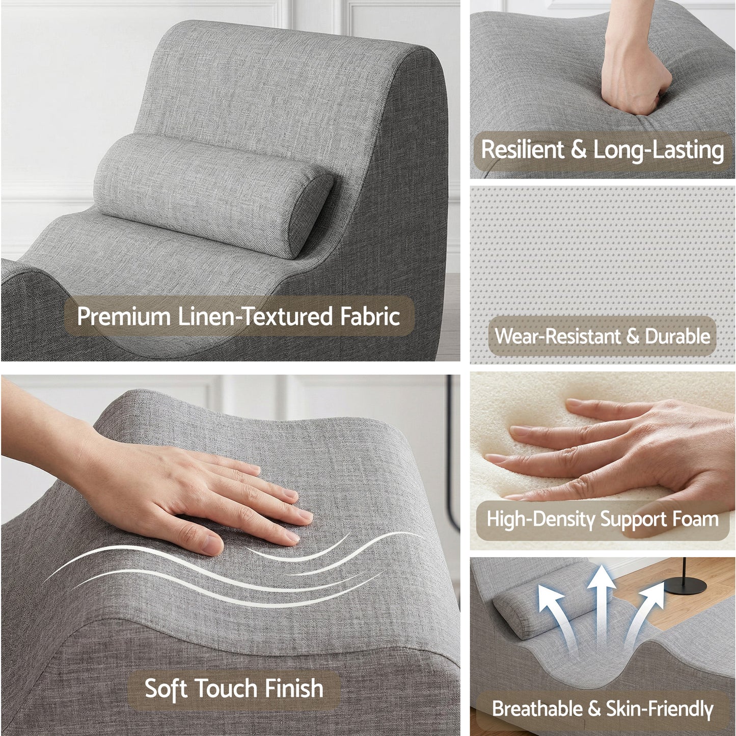 Artiss Chaise Lounge Chair Ergonomic S-Curve Floor Lounger Boneless Lounge Chairs Grey