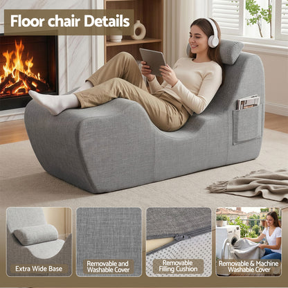 Artiss Chaise Lounge Chair Ergonomic S-Curve Floor Lounger Boneless Lounge Chairs Grey