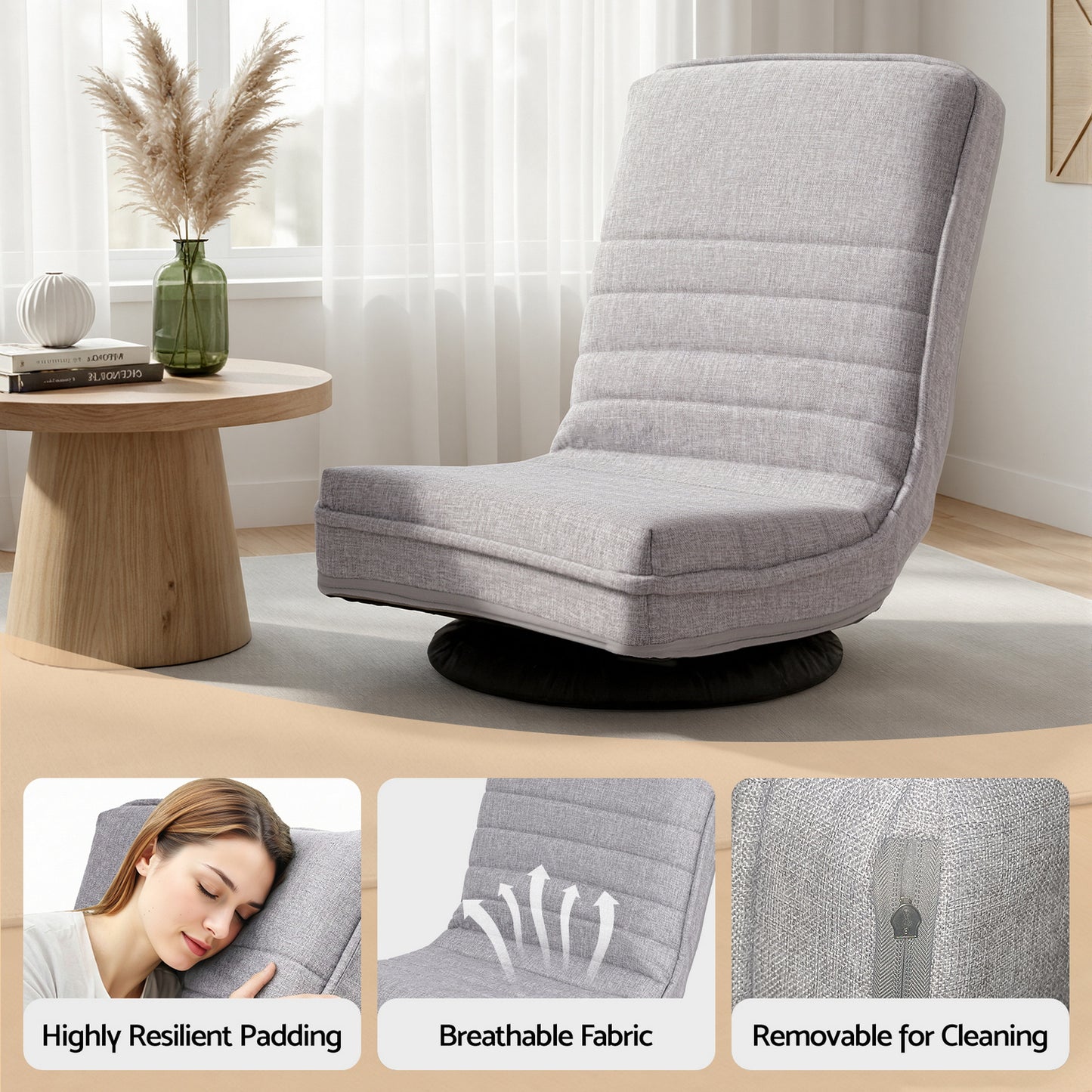 Ariss Swivel Floor Chair 360 Adjustable Foldable Lounge Seat Floor Sofa Chair Grey