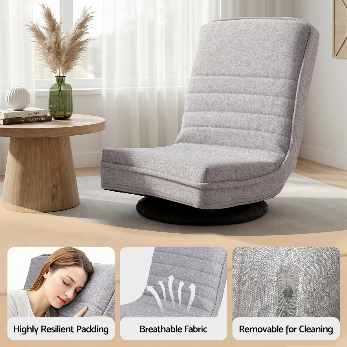 Ariss Swivel Floor Chair 360 Adjustable Foldable Lounge Seat Floor Sofa Chair Grey