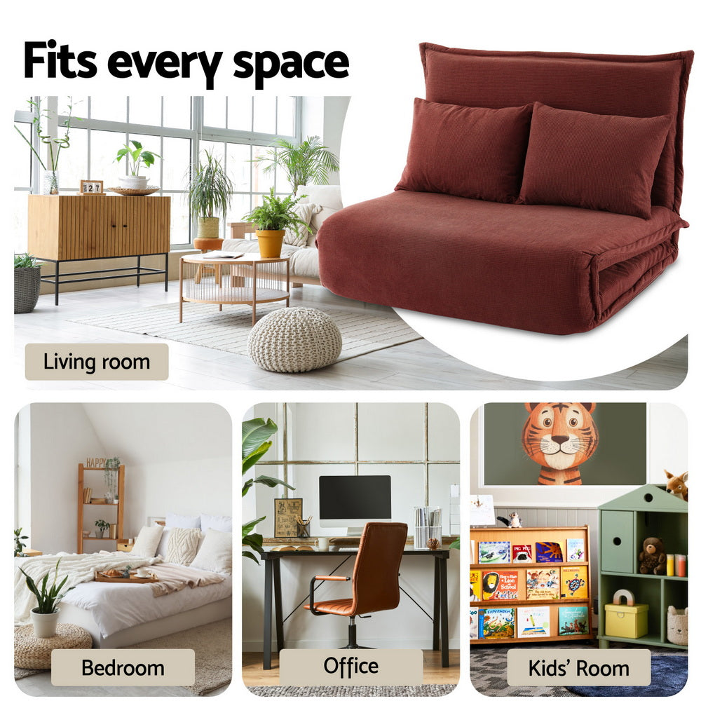 Artiss Floor Lounge Sofa Bed Foldable 2 Seater Orange