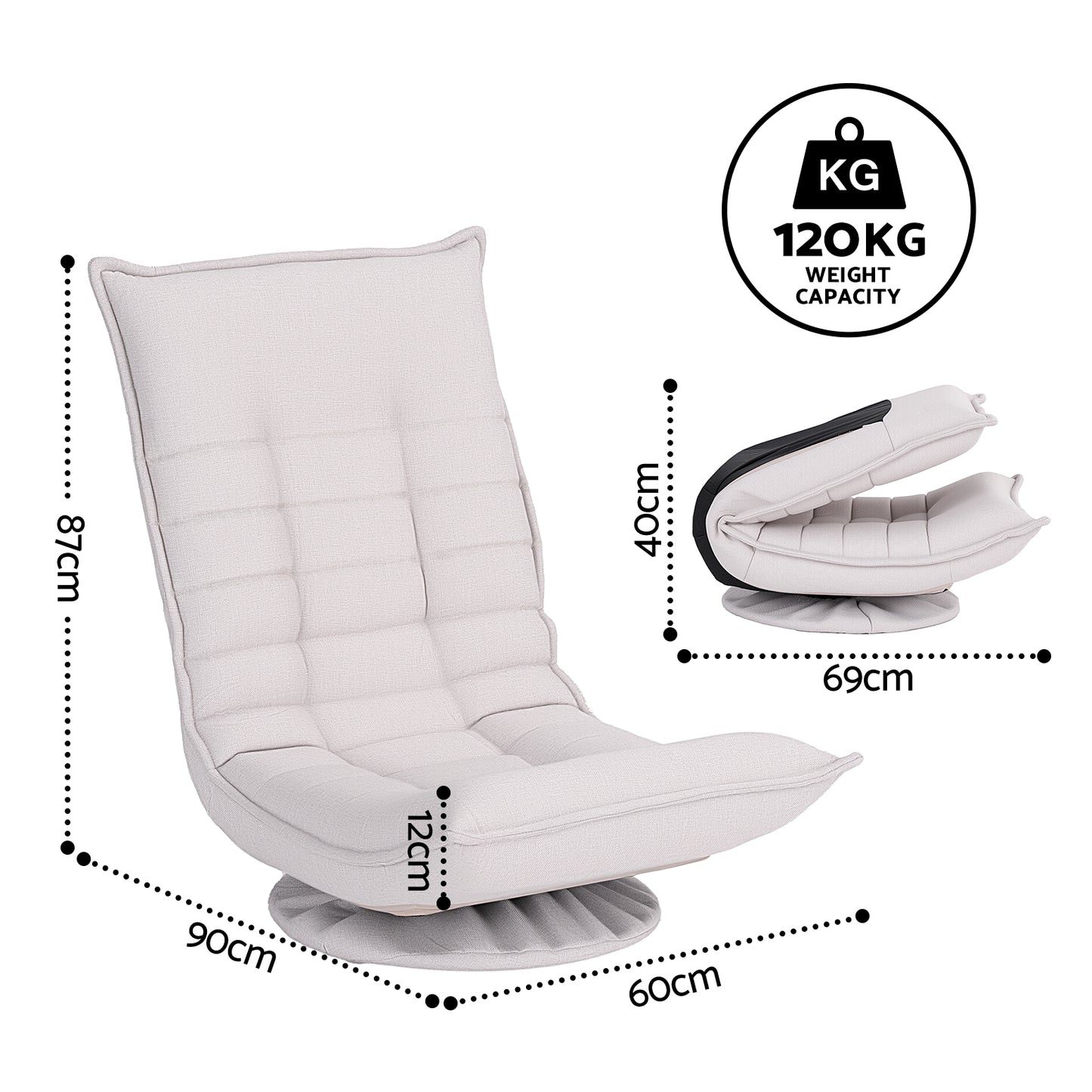 Artiss Swivel Floor Chair 5 Adjustable Foldable Lounge Seat Floor Sofa Chair Grey