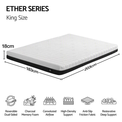 Giselle 18cm King Memory Foam Mattress Dual Feel Reversible Charcoal Foam