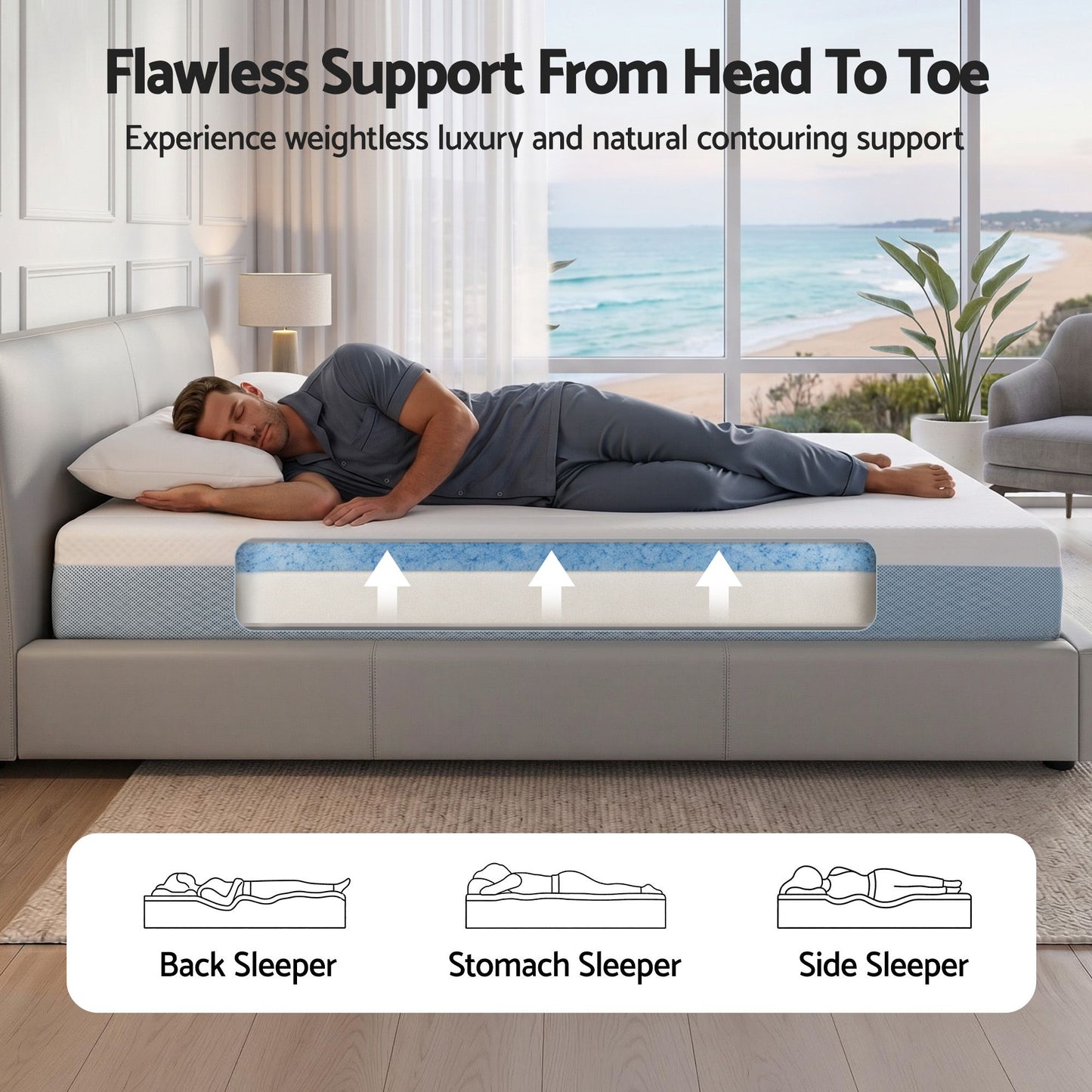 Giselle 22cm Cooling Gel Memory Foam Mattress Queen Medium Firm