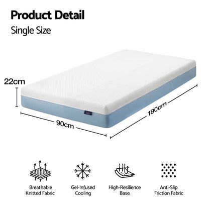 Giselle 22cm Cooling Gel Memory Foam Mattress Single Medium Firm