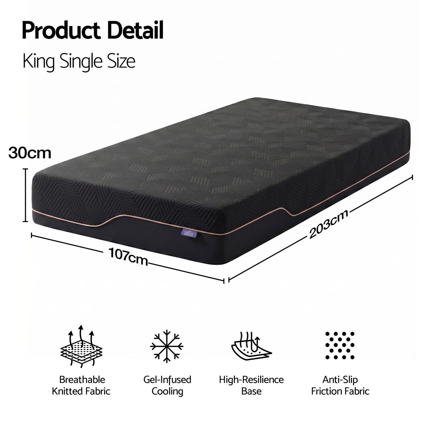 Giselle King Single Cooling Memory Foam Mattress Medium Firm with Gel Comfort 30cm