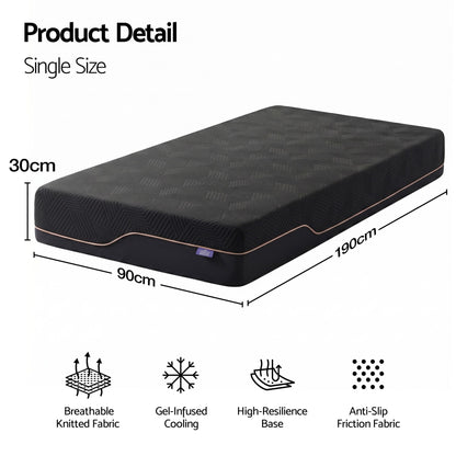 Giselle Single Cooling Memory Foam Mattress Medium Firm with Gel Comfort 30cm