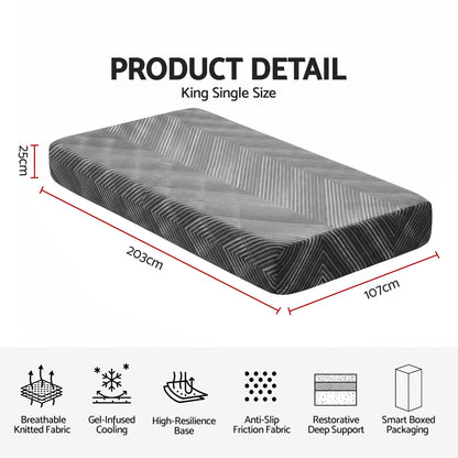 Giselle 25cm King Single Memory Foam Mattress Gel Infused Foam Removable Cover