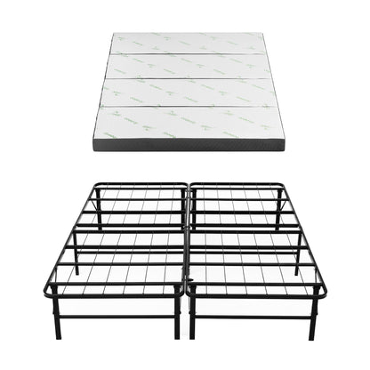 Giselle Double Folding Bed with Mattress 4 Fold Metal Frame Guest Bed Bamboo Cover
