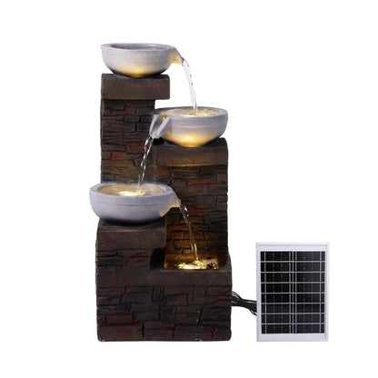 Gardeon Solar Fountain 4 Levels Cascading Bowl Water Feature 75cm Brown