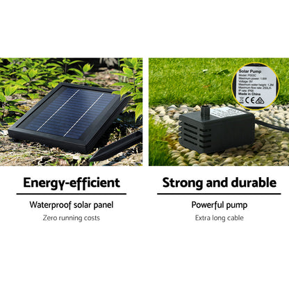 Gardeon Solar Water Feature Cascading Fountain 3-Tier Pot LED Lights 76CM Grey