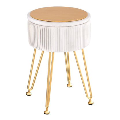 Artiss Ottoman Storage Foot Stool Vanity Velvet Round White